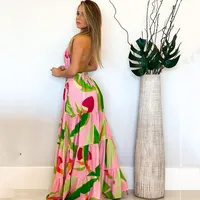 Women's Strap Dress Simple Style Halter Neck Printing Sleeveless Flower Maxi Long Dress Casual main image 5