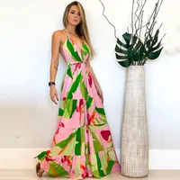 Women's Strap Dress Simple Style Halter Neck Printing Sleeveless Flower Maxi Long Dress Casual main image 1
