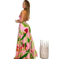 Women's Strap Dress Simple Style Halter Neck Printing Sleeveless Flower Maxi Long Dress Casual main image 4