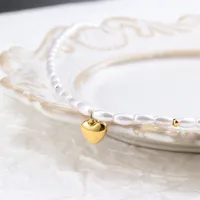 Freshwater Pearl 18K Gold Plated Simple Style Heart Shape Pendant Necklace main image 5