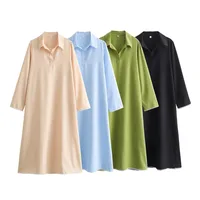 Women's Regular Dress Streetwear Turndown Long Sleeve Solid Color Midi Dress Outdoor Daily main image 4