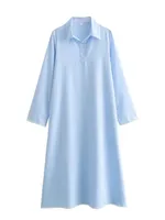Women's Regular Dress Streetwear Turndown Long Sleeve Solid Color Midi Dress Outdoor Daily main image 2