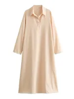 Women's Regular Dress Streetwear Turndown Long Sleeve Solid Color Midi Dress Outdoor Daily sku image 6