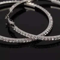 1 Pair Simple Style Cool Style Round Plating Inlay Iron Rhinestones Silver Plated Earrings main image 3