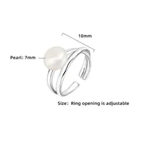 White Gold Plated 925 Sterling Silver Pearl Solid Color Open Rings main image 2