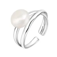 White Gold Plated 925 Sterling Silver Pearl Solid Color Open Rings main image 3
