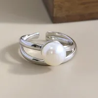 White Gold Plated 925 Sterling Silver Pearl Solid Color Open Rings main image 1