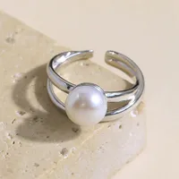 White Gold Plated 925 Sterling Silver Pearl Solid Color Open Rings main image 4