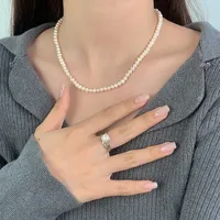 White Gold Plated 925 Sterling Silver Pearl Solid Color Open Rings main image 5