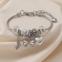 Wholesale Jewelry Sweet Simple Style Rose Butterfly High Heel Arylic Alloy Copper Rhinestones Enamel Inlay Carving Bracelets main image 2