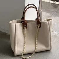 Women's Large Canvas Solid Color Basic Vintage Style Open Tote Bag main image 5