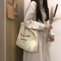 Women's Large Canvas Letter Basic Classic Style Zipper Canvas Bag sku image 1