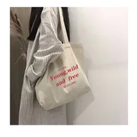 Women's Large Canvas Letter Basic Classic Style Zipper Canvas Bag sku image 3