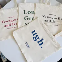 Women's Large Canvas Letter Basic Classic Style Zipper Canvas Bag main image 4