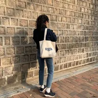 Women's Large Canvas Letter Basic Classic Style Zipper Canvas Bag sku image 2