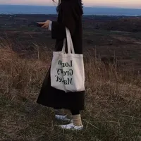 Women's Large Canvas Letter Basic Classic Style Zipper Canvas Bag sku image 4