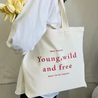 Women's Large Canvas Letter Basic Classic Style Zipper Canvas Bag main image 3