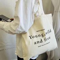 Women's Large Canvas Letter Basic Classic Style Zipper Canvas Bag main image 2