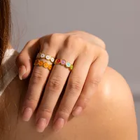 304 Stainless Steel 18K Gold Plated Sweet Enamel Plating Flower Rings main image 2