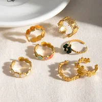 304 Stainless Steel 18K Gold Plated Sweet Enamel Plating Flower Rings main image 1