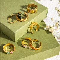 304 Stainless Steel 18K Gold Plated Sweet Enamel Plating Flower Rings main image 3