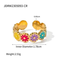 304 Stainless Steel 18K Gold Plated Sweet Enamel Plating Flower Rings sku image 6