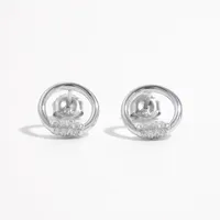 1 Pair White Gold Plated 925 Sterling Silver Zircon Semicircle Ear Studs main image 4