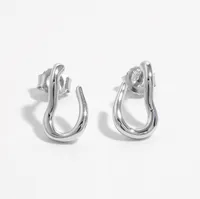 1 Pair White Gold Plated 925 Sterling Silver Zircon Semicircle Ear Studs main image 2
