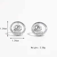 1 Pair White Gold Plated 925 Sterling Silver Zircon Semicircle Ear Studs sku image 3