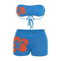 Holiday Beach Date Women's Streetwear Flower Spandex Polyester Printing Backless Pants Sets Shorts Sets sku image 3