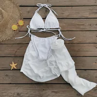 Women's Sexy Solid Color Backless 3 Pieces Set Bikinis Swimwear main image 5
