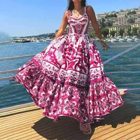 Women's Strap Dress Swing Dress Vacation U Neck Printing Sleeveless Printing Maxi Long Dress Holiday Beach sku image 2