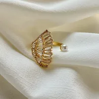 Copper 18K Gold Plated Simple Style Classic Style Plating Inlay Solid Color Pearl Zircon Open Rings main image 6