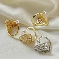 Copper 18K Gold Plated Simple Style Classic Style Plating Inlay Solid Color Pearl Zircon Open Rings main image 5