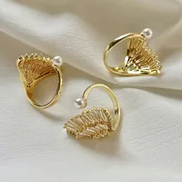 Copper 18K Gold Plated Simple Style Classic Style Plating Inlay Solid Color Pearl Zircon Open Rings main image 4