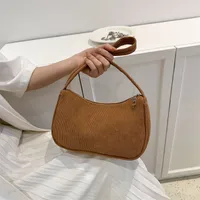 Women's Small Corduroy Solid Color Streetwear Zipper Underarm Bag main image 5