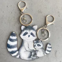 1 Pair Cute Animal Wood Printing Bag Pendant Keychain sku image 2