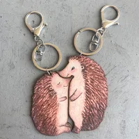 1 Pair Cute Animal Wood Printing Bag Pendant Keychain sku image 3