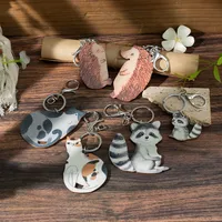 1 Pair Cute Animal Wood Printing Bag Pendant Keychain main image 1