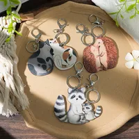 1 Pair Cute Animal Wood Printing Bag Pendant Keychain main image 3
