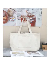 Women's Large Canvas Solid Color Basic Open Canvas Bag main image 9