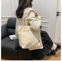 Women's Large Canvas Solid Color Classic Style Zipper Canvas Bag main image 6