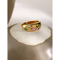 316 Stainless Steel  18K Gold Plated Simple Style Classic Style Plating Inlay Color Block Zircon Rings main image 4