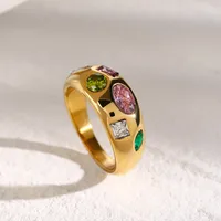 316 Stainless Steel  18K Gold Plated Simple Style Classic Style Plating Inlay Color Block Zircon Rings main image 6