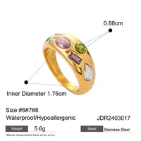 316 Stainless Steel  18K Gold Plated Simple Style Classic Style Plating Inlay Color Block Zircon Rings sku image 3