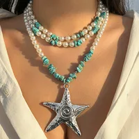 Exaggerated Marine Style Star Imitation Pearl Alloy Beaded Women's Three Layer Necklace main image 1