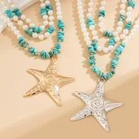 Exaggerated Marine Style Star Imitation Pearl Alloy Beaded Women's Three Layer Necklace main image 3