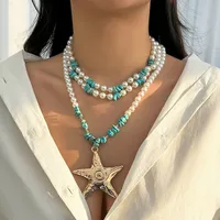 Exaggerated Marine Style Star Imitation Pearl Alloy Beaded Women's Three Layer Necklace main image 5
