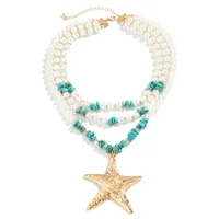 Exaggerated Marine Style Star Imitation Pearl Alloy Beaded Women's Three Layer Necklace main image 4