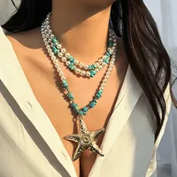 Exaggerated Marine Style Star Imitation Pearl Alloy Beaded Women's Three Layer Necklace sku image 1
